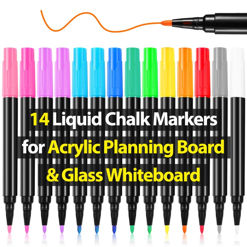 OORAII Liquid Chalk Markers for Acrylic Calendar Planning Board Clear Glass Dry Erase Board Whiteboard Window Mirror Christmas Halloween Painting  14 Pack  12 Vibrant Colors  1mm Fine Points  Easy Wet Erase - Image 1